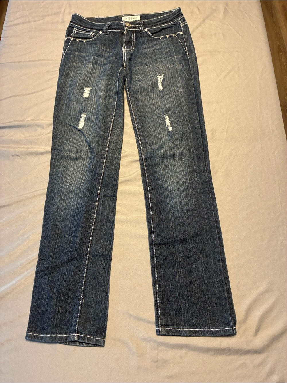 Distressed Dark Blue Wide-Leg Jeans - Women's Flare Denim